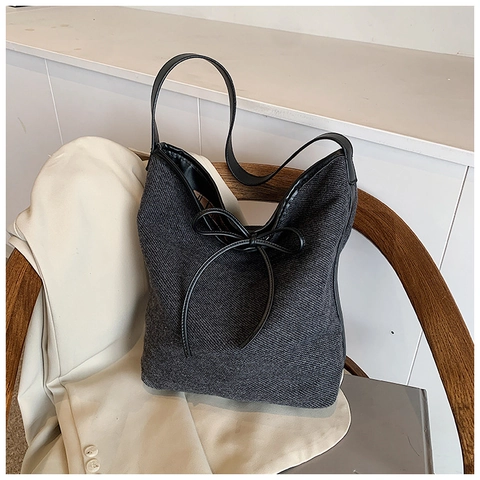 Damen Mode PU Leder Große Umhängetasche Urban Minimalist Schleife Kordelzug Tragetasche Für Tägliches Pendeln Büro