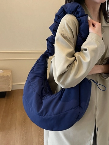 Borsa a Spalla Trapuntata da Donna a Grande Capacità Con Manico Arricciato Borsa Hobo a Semicerchio in Nylon per Viaggi