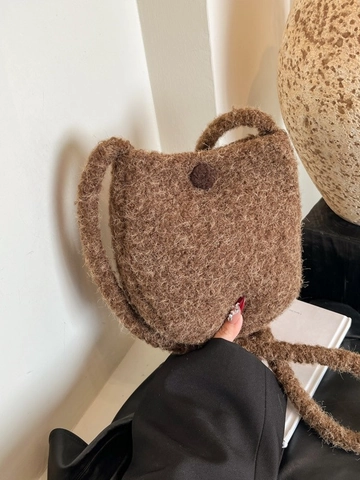 Women Wool Plush Bucket Bag Fashion Casual Autumn Winter Shoulder Messenger Bag Commuting Crossbody Bag Small Handbag