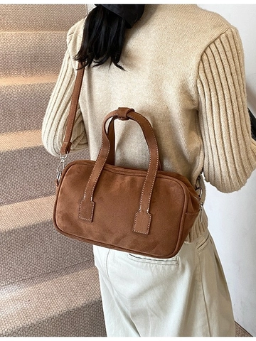 Bolso Bandolera de Textura Mate para Mujer Bolso de Mano Cuadrado Pequeño Vintage con Detalle de Costura Bolso de Hombro PU