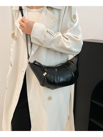 Vintage Solid Color PU Leather Croissant Bag For Women Fashion Stitching Shoulder Bag Versatile Casual Crossbody Bag
