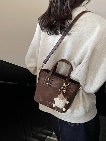 Women Fashion PU Leather Bucket Bag With Cute Monster Charm Marble Texture Crossbody Shoulder Bag Small Handbag For Daily Office Work