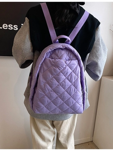 Fashion Quilted Diamond Lattice Women Backpack Lightweight Nylon Waterproof Puffer School Bag For Travel Daily Casual Daypack