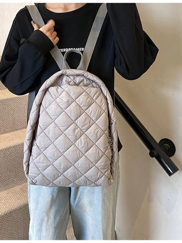Fashion Quilted Diamond Lattice Women Backpack Lightweight Nylon Waterproof Puffer School Bag For Travel Daily Casual Daypack