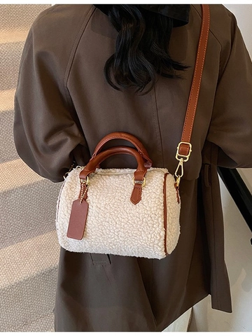Damen Plüsch Boston Bag Kunstlammwolle Schultertasche Umhängetasche Winter Casual Handtasche Crossbody Tasche Für Damen