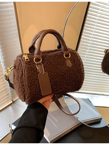 Damen Plüsch Boston Bag Kunstlammwolle Schultertasche Umhängetasche Winter Casual Handtasche Crossbody Tasche Für Damen