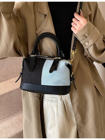 Borsa a Mano Boston in Denim Patchwork da Donna Borsa a Tracolla Vintage con Finiture in Pelle PU e Hardware Dorato Borsa Daily