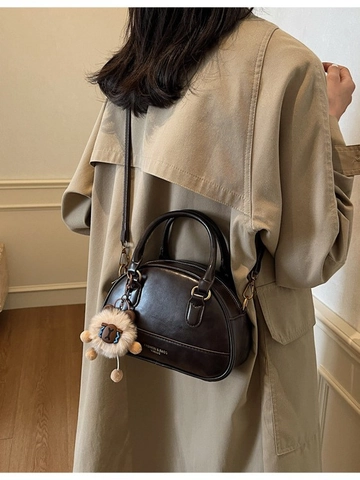 Women Retro PU Leather Shell Crossbody Bag Fashion Handheld Shoulder Bag With Plush Charm Casual Daily Travel Satchel Bag