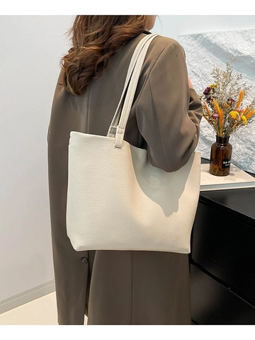 Grand Sac Cabas pour Femme en Cuir PU Souple Texture Litchi Sac à Épaule Et Pochette Décontracté Minimaliste Fourre-Tout
