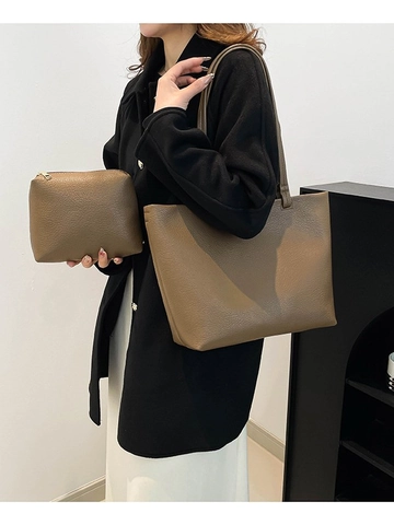 Grand Sac Cabas pour Femme en Cuir PU Souple Texture Litchi Sac à Épaule Et Pochette Décontracté Minimaliste Fourre-Tout