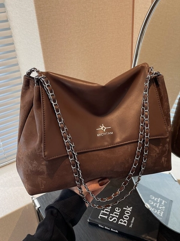 Women Retro Large Capacity Shoulder Bag PU Leather Chain Tote Bag Casual Commuter Handbag Solid Color Elegant Purse