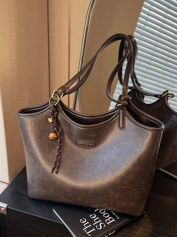 Mode Damen Große Kapazität PU Leder Tote Bag Vintage Einfache Schultertasche Pendeln Handtasche Beliebte Unterarmtasche Täglich