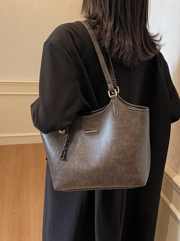 Mode Damen Große Kapazität PU Leder Tote Bag Vintage Einfache Schultertasche Pendeln Handtasche Beliebte Unterarmtasche Täglich