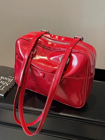 Sac à Dos Femme Mode en Cuir PU Brillant Sac Sous le Bras Grande Capacité Style Collège Rétro Sac à Épaule Multi-Usage