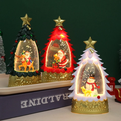LED Weihnachtsbaum Wasserglocke Laterne Weihnachtsmann Schneemann Figur Glitzer Desktop Nachtlicht Ornament Dekoration