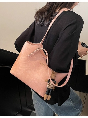 Borsa Tote Donna Vintage Grande Capacità in Pelle PU Borsa a Tracolla Moda Versatile per Pendolari Con Ciondolo a Coniglio