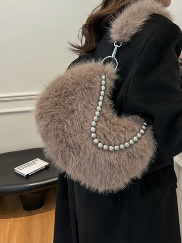 Women Fashion Faux Fur Plush Hobo Bag Soft Warm Underarm Shoulder Bag With Metal Bead Chain Elegant Winter Accessory Handbag