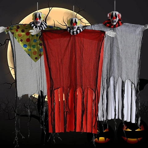 Decoración de Fantasma de Payaso de Halloween Colgante Esqueleto Casa Embrujada Patio Decoración Terror Lunares Rojo Negro Prop