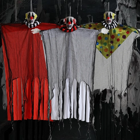 Decoración de Fantasma de Payaso de Halloween Colgante Esqueleto Casa Embrujada Patio Decoración Terror Lunares Rojo Negro Prop