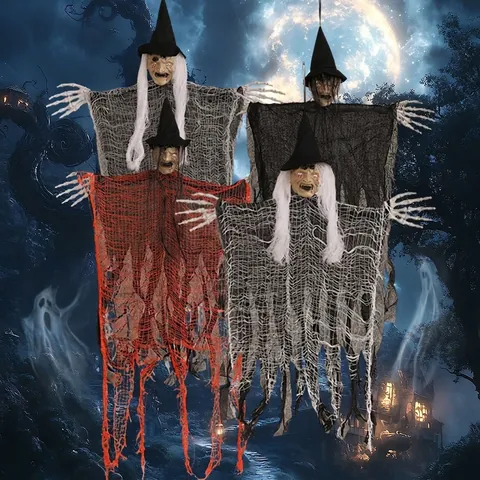 Decoración de Bruja Fantasma Colgante de Halloween Esqueleto Aterrador Con Gasa Para Casa Encantada Bar Fiesta