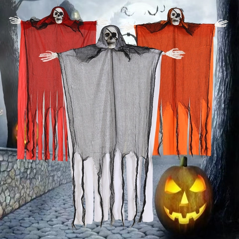Halloween Hanging Ghost Decoration Skull Pirate Eye Patch Gauze Scary Haunted House Prop Outdoor Garden Halloween Party Supplies