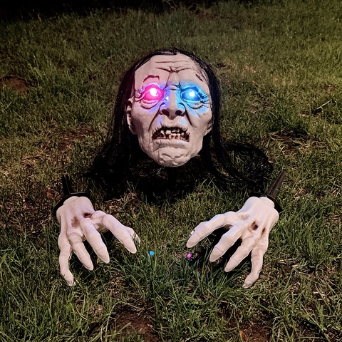 Halloween Glowing Skull Skeletal Hands Ground Stakes Horror Ghost Head LED Light Up Garden Lawn Haunted House Outdoor Decor