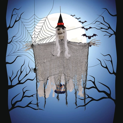 Halloween Hanging Ghost Witch Decoration With Skeleton Hands Horror Haunted House Prop Indoor Outdoor Party Decor Hanging Prop