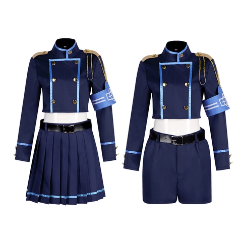 Costume da Cosplay Uniforme Scolastica da Donna Giacca Blu Notte Con Gonna a Pieghe o Pantaloncini per Halloween Gioco di Ruolo