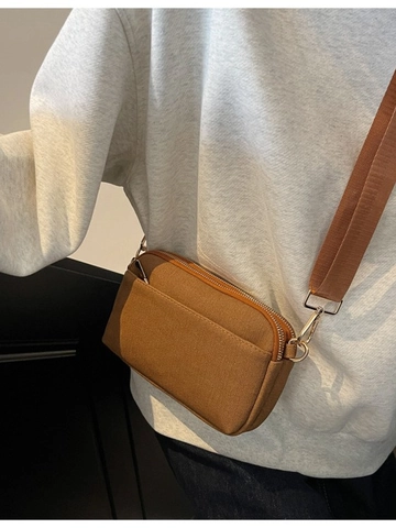 Borsa a Tracolla in Tela Minimalista da Donna Piccola Borsa Quadrata Trendy con Doppia Cerniera e Tracolla Larga Regolabile
