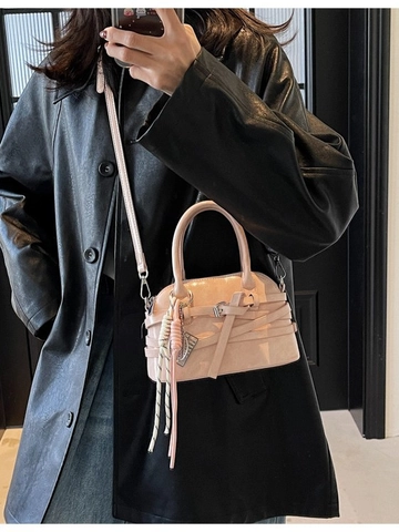 Sac Bandoulière Coquille en Cuir PU pour Femmes Style Coréen Vintage Avec Boucle Métallique et Sangle de Ceinture