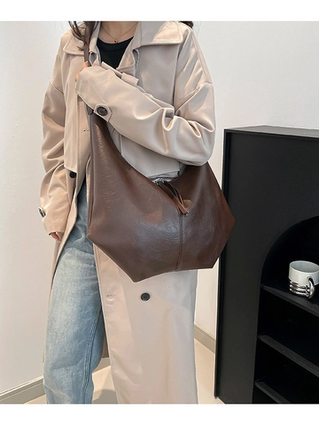 Bolso Bandolera Hobo de Cuero PU de Gran Capacidad Vintage para Mujer Casual Color Sólido Bolso Dumpling Con Borla