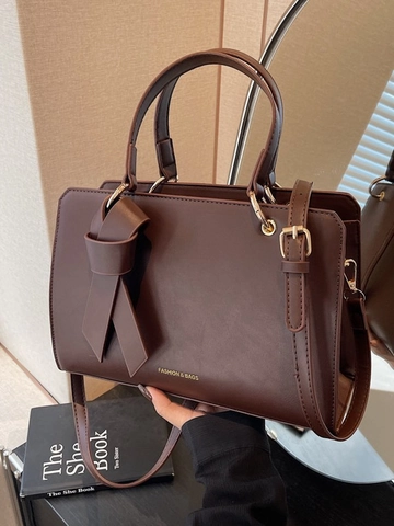 Grand Sac Cabas en Cuir PU pour Femmes Sac à Épaule Vintage avec Nœud avec Bandoulière Réglable Sac à Main pour Mariage et Fête