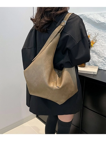 Bolso Bandolera Hobo de Cuero PU de Gran Capacidad Vintage para Mujer Casual Color Sólido Bolso Dumpling Con Borla
