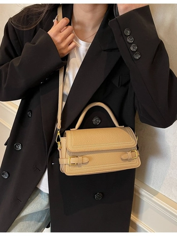 Sac Bandoulière Mode en Cuir PU pour Femmes Motif Litchi Petit Sac à Main Carré Boucle Dorée Sac à Épaule pour Quotidien