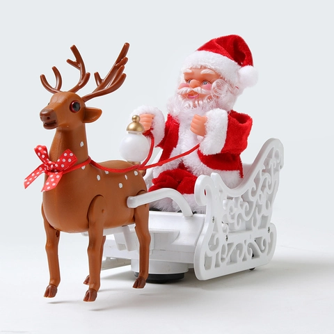 Elektrische Kerstman Slee Getrokken Door Rendier Met Muziek Feestelijke Huisdecoratie Geanimeerd Kerstspeelgoed Ornament