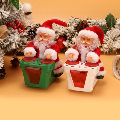 Electric Music Santa Claus Drumming Toy With Lights Battery Operated Plush Plastic Xmas Desktop Decoration Ornament For Gift