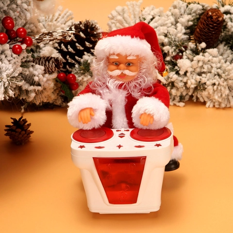 Electric Music Santa Claus Drumming Toy With Lights Battery Operated Plush Plastic Xmas Desktop Decoration Ornament For Gift