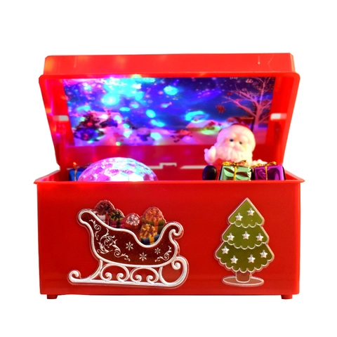 Boîte à Musique Électrique Noël Père Noël Ascendant Lumière LED Décoration Table Festive Cadeau Fête Enfants