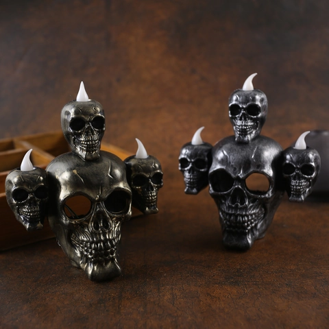 Plastic Halloween Skull LED Candle Lamp Gothic Backflow Incense Burner With Incense Cones Green Light Haunted House Decor