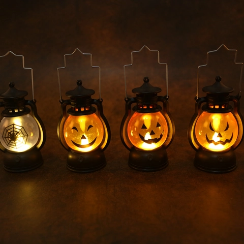 Halloween LED Kürbis Laterne Retro Pony Lampe Spinnennetz Muster Elektronische Nachtlicht Für Party Home Desktop Dekoration