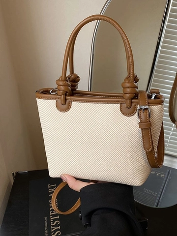 Bolso Tote Tejido Para Mujer Con Asa De Nudo De Cuero PU Bolso De Bandolera Tipo Cubo Bloque De Color Bolso De Mano Para Vacaciones