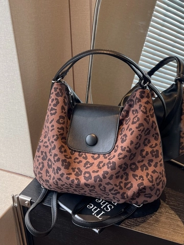 Women Retro High Capacity PU Leather Suede Stitching Tote Bag Multi Functional Shoulder Bag Casual Backpack Leopard Print Handbag