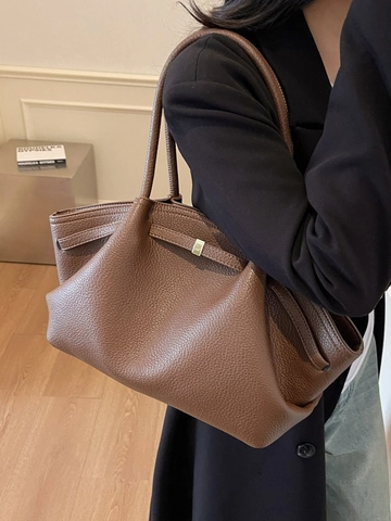 Borsa Tote da Donna Grande Capacità Minimalista in Pelle PU Plissettata a Ala Borsa a Spalla Casual Pendolare con Fibbia in Metallo