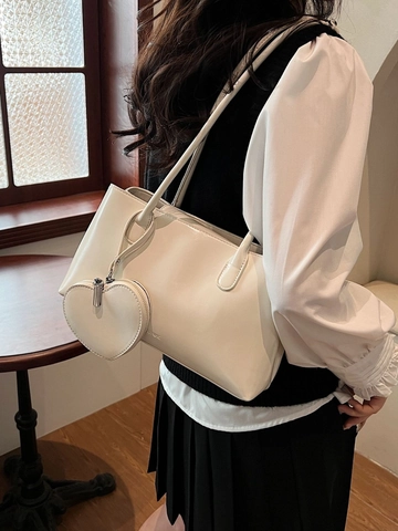 Borsa a Spalla in Pelle PU Lucida Vintage per Donna Tote Bag da Sottobraccio Grande Capacità E Pendaglio a Cuore Moda