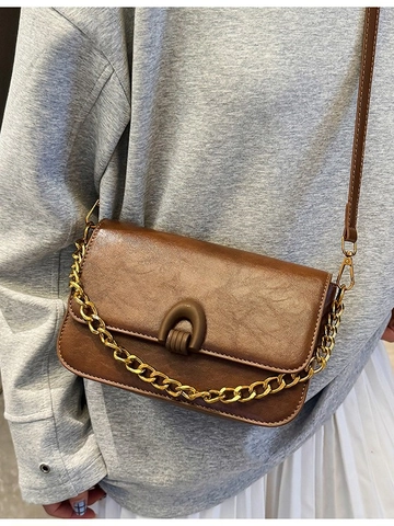 Borsa a Tracolla da Donna in Pelle PU Vintage Piccola Borsa Quadrata Con Catena Dorata Fibbia a U Borsa alla Moda