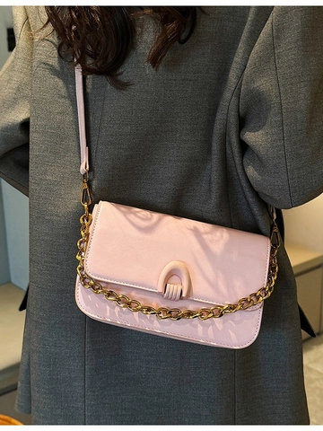 Borsa a Tracolla da Donna in Pelle PU Vintage Piccola Borsa Quadrata Con Catena Dorata Fibbia a U Borsa alla Moda