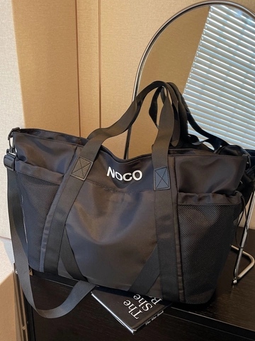 Bolso Tote de Lona de Gran Capacidad para Mujer Con Estampado de Letras y Bolsillos Laterales de Malla para Viajes Gimnasio