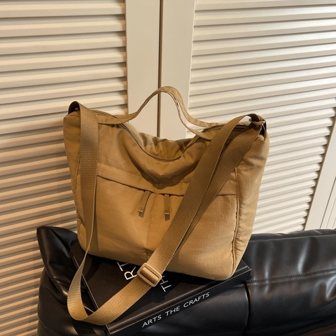 Grote Capaciteit Nylon Tote Tas Voor Dames Effen Kleur Multi-Pocket Schouder Crossbody Handtas Casual Dagelijks