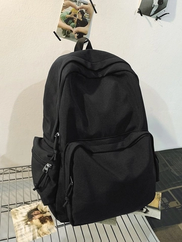 Unisex Large Capacity Nylon Backpack Minimalist Waterproof Solid Color Pleated Student School Bag Laptop Travel Rucksack