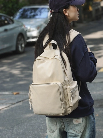Unisex Large Capacity Nylon Backpack Minimalist Waterproof Solid Color Pleated Student School Bag Laptop Travel Rucksack